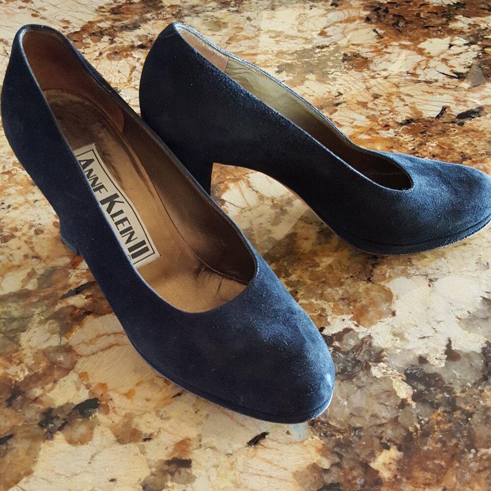 Anne Klien II Black Suede Pumps - Genuine Leather Made in Italy  Size 8 M